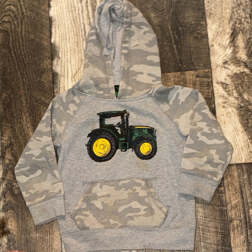 John Deere Gray Camo Kids Hoodie with Tractor